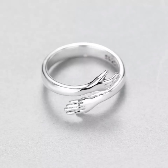 “Bear Hug” Minimalist Cute/Dainty Silver Love Ring - Picture 3 of 7
